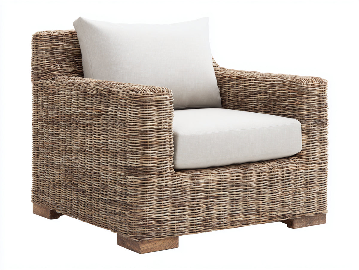 Sillón de ratán para exterior 85x85x75 cm - marrón claro - diseño natural y cómodo