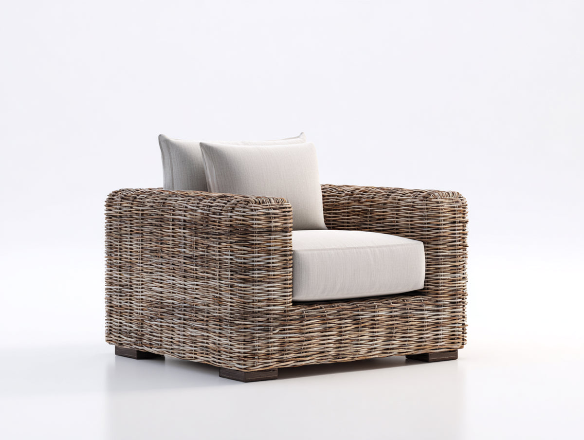 Sillón de ratán para exterior 95x90x75 cm - marrón claro - diseño natural y confortable