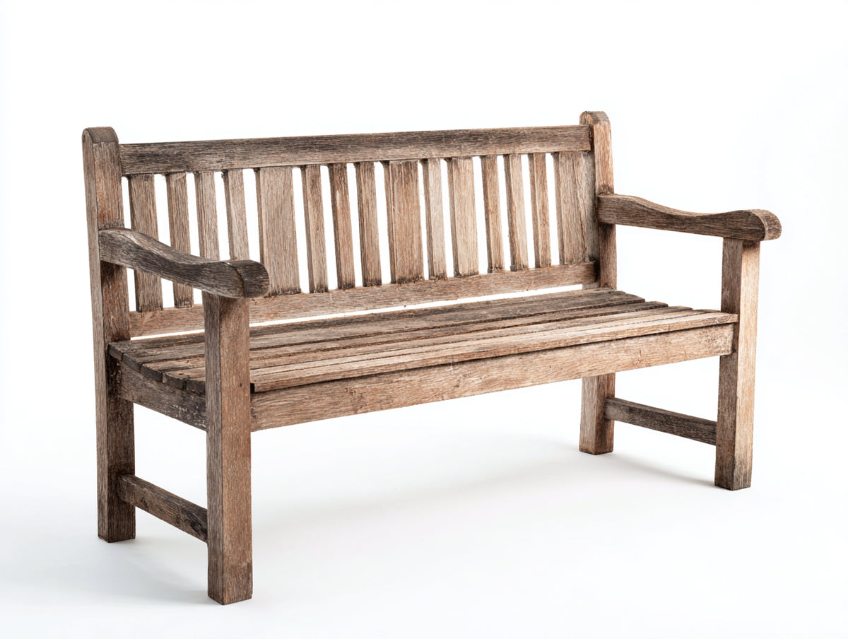 Banco de jardín de madera 160x65x90 cm - acabado natural envejecido - asiento exterior clásico con reposabrazos