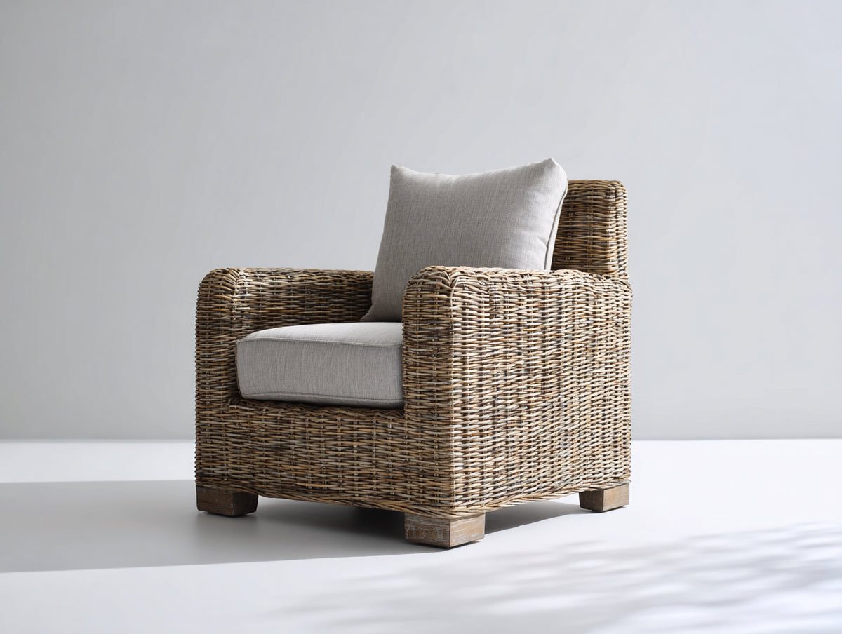 Sillones de ratán de exterior tejido 80x85x75 cm - Color natural y beige - Diseño artesanal moderno para jardín
