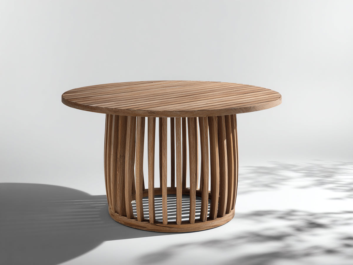 Mesas de jardín de madera 120x120x75 cm - acabado natural - diseño redondo moderno para exterior