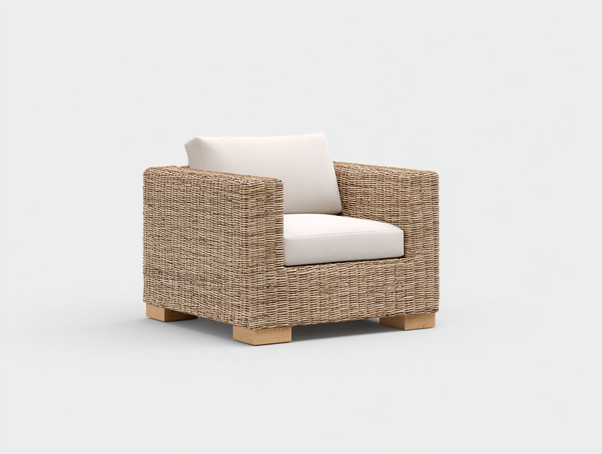 Sillón de ratán de jardín 90x85x75 cm - color marrón claro - diseño moderno para exterior