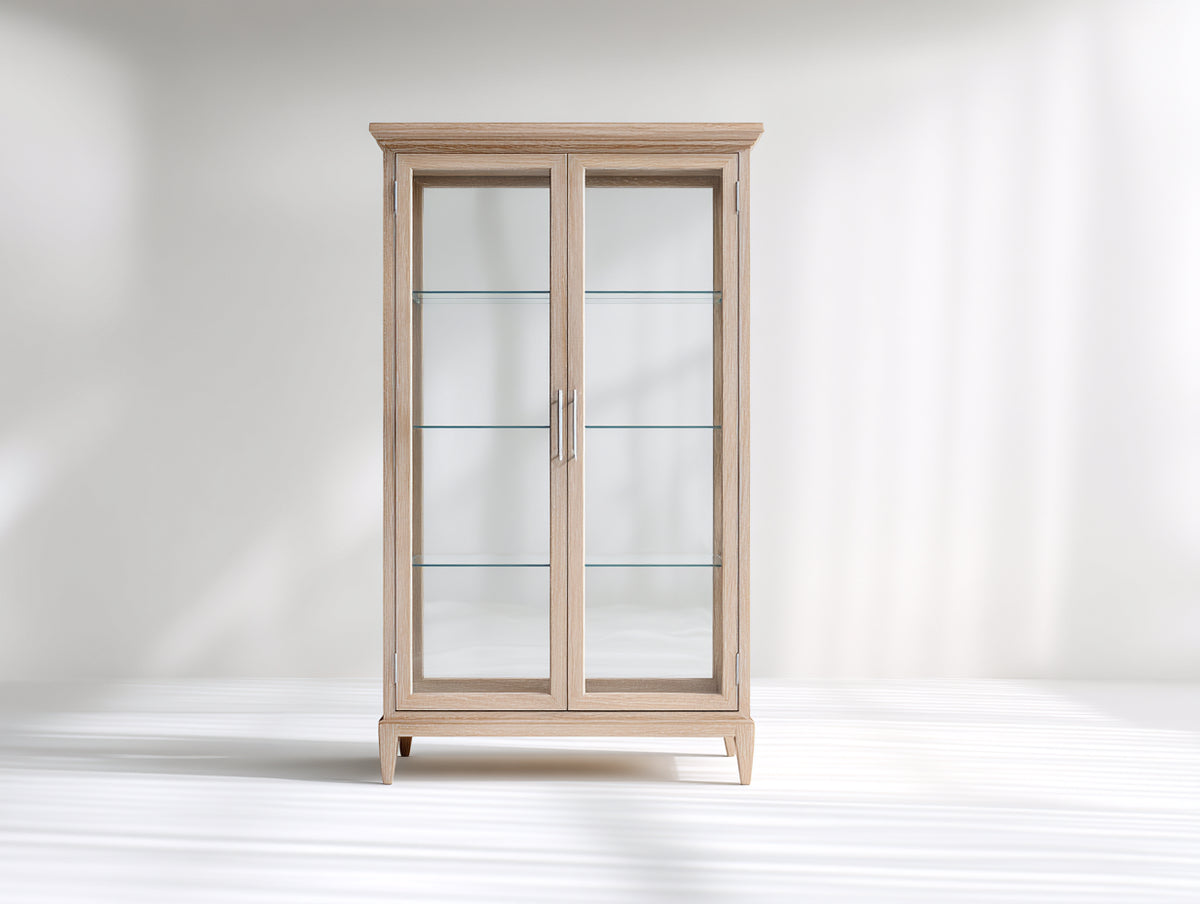 Vitrina de salón de madera y vidrio 90x35x180 cm - color roble claro - diseño moderno
