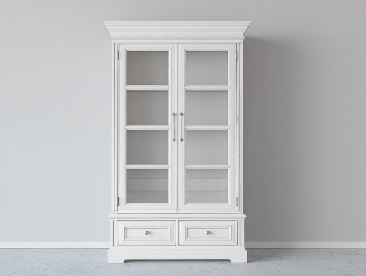 Vitrinas 100x40x190 cm - madera acabado blanco - estilo clásico con puertas de cristal