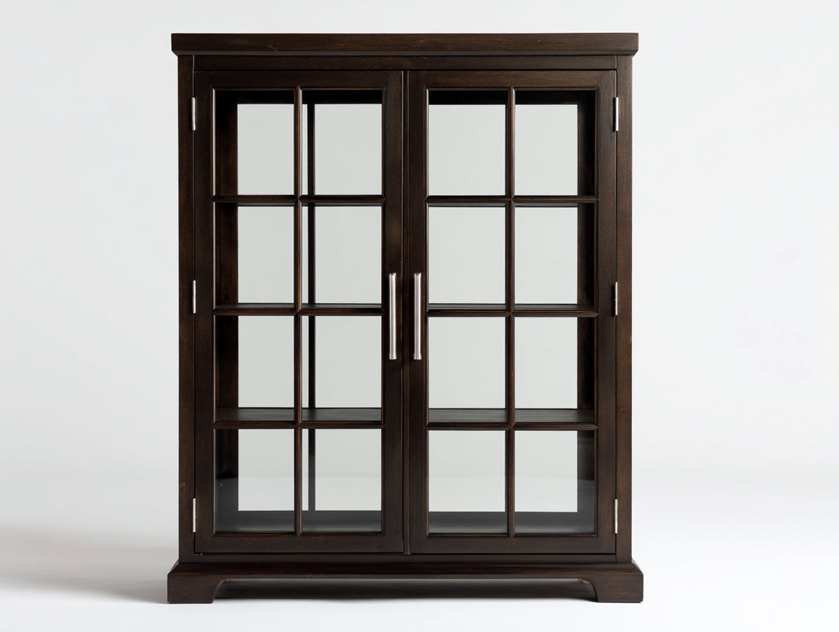 Vitrina de madera con puertas de cristal 100x40x180 cm - acabado marrón oscuro - armario expositor elegante con 2 puertas