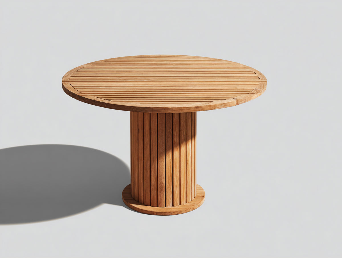 Mesa de jardín redonda de madera 120x120x75 cm - color natural - estilo moderno para exterior