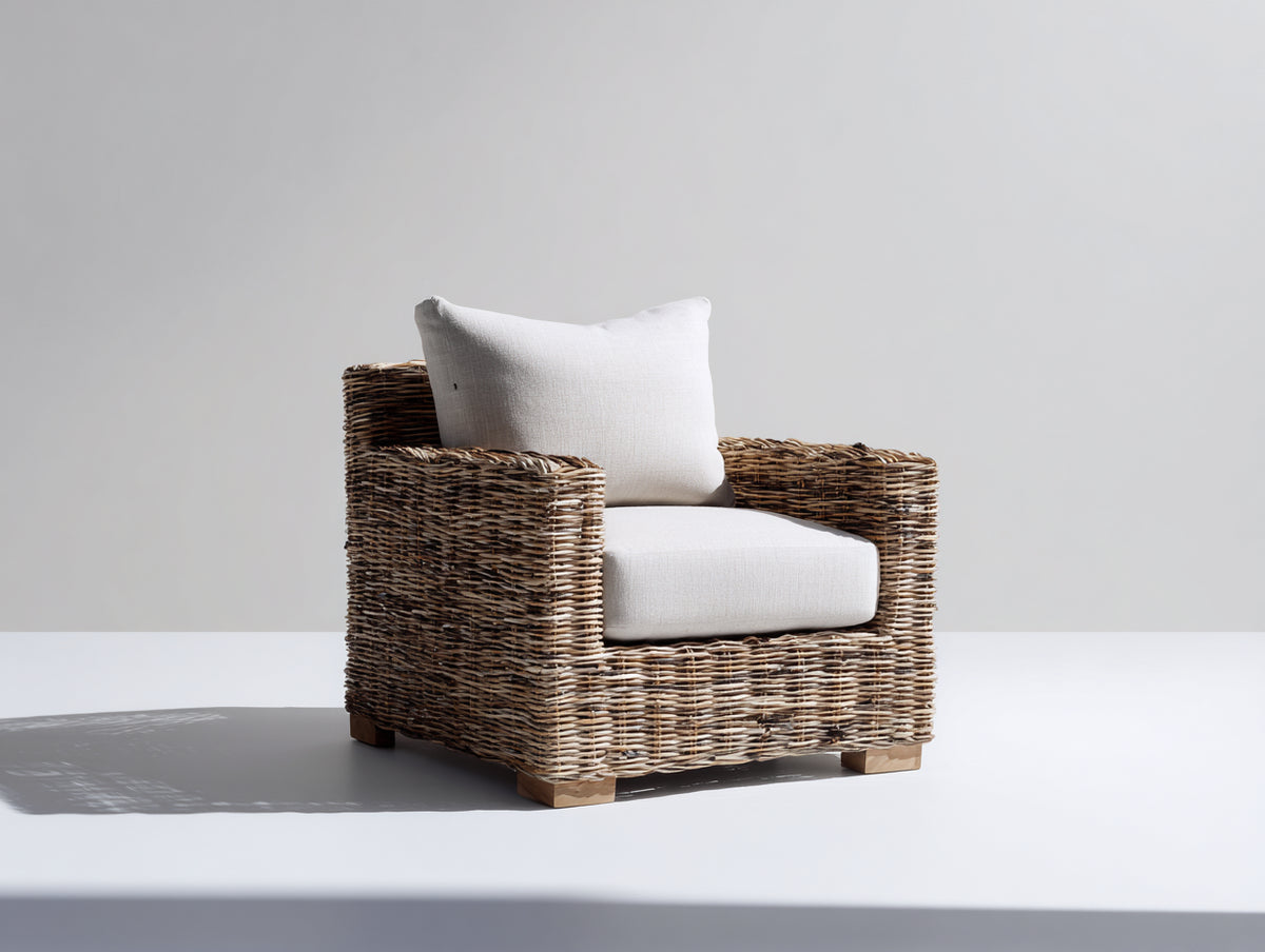Sillón de ratán para exterior 90x85x75 cm - marrón claro - diseño natural y confortable