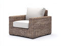 Sillón de ratán para jardín con cojín blanco - diseño natural para exterior - butaca individual cómoda para terraza y jardín