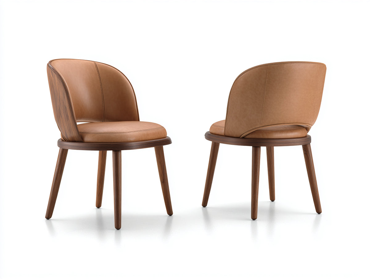 Sillas de comedor tapizadas 55x60x82 cm - acabado marrón claro - diseño curvo moderno y confortable