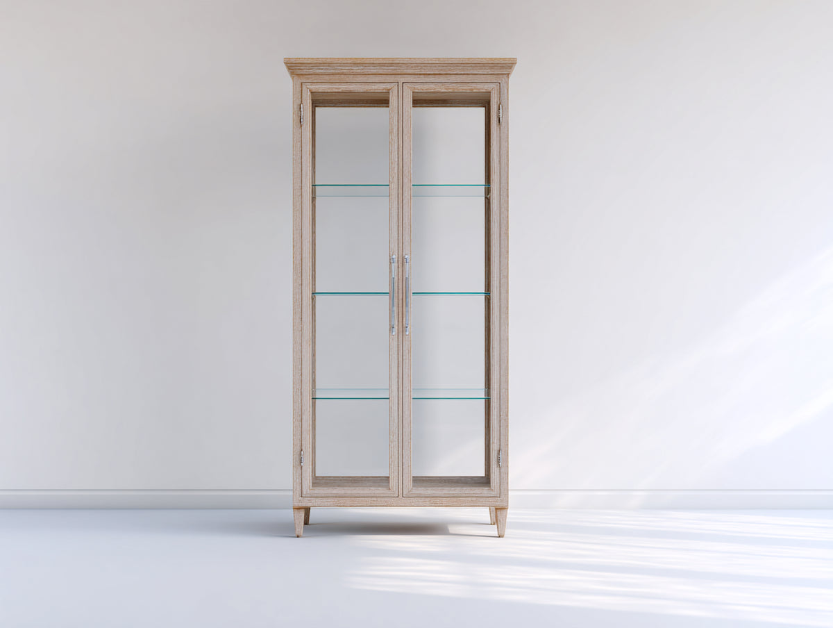 Vitrinas de madera 80x35x180 cm - madera natural - con puertas de cristal y estantes para salón moderno
