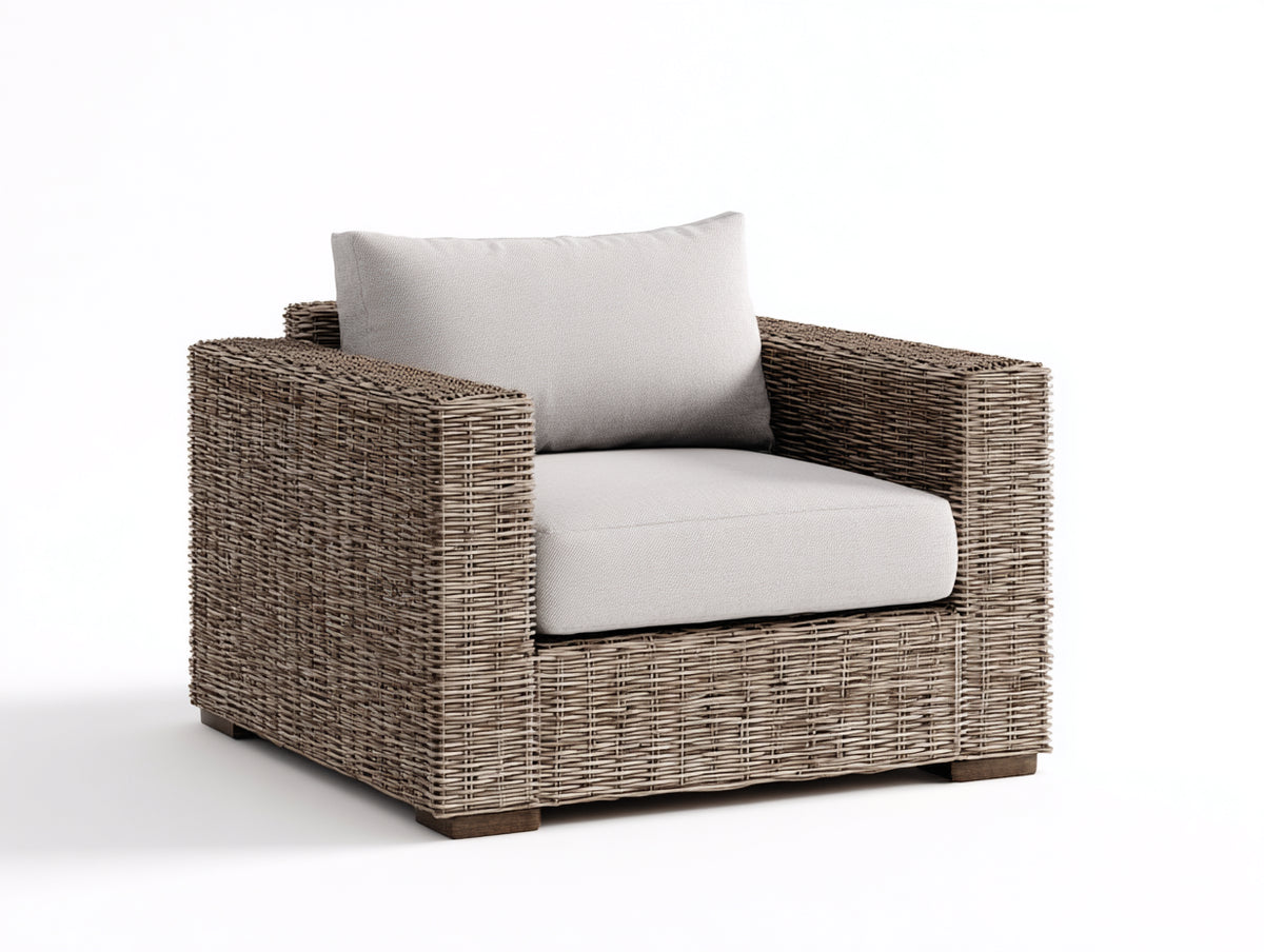 Sillón de ratán para exterior 90x85x75 cm - gris claro - diseño natural y confortable